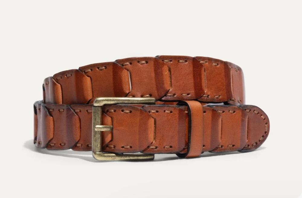 Will Leather Goods Hand Laced Link Belt in Brown Sz 44
